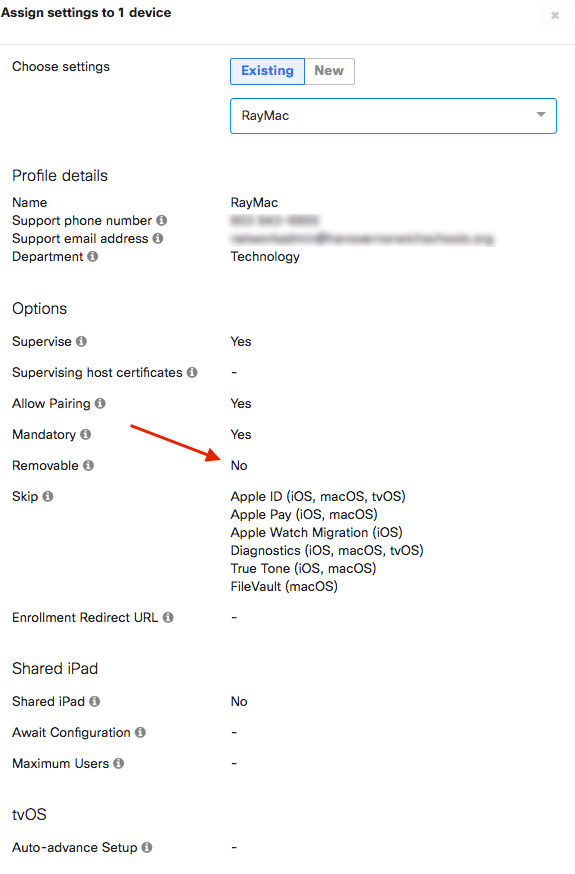 Removing a non-removable enrollment profile